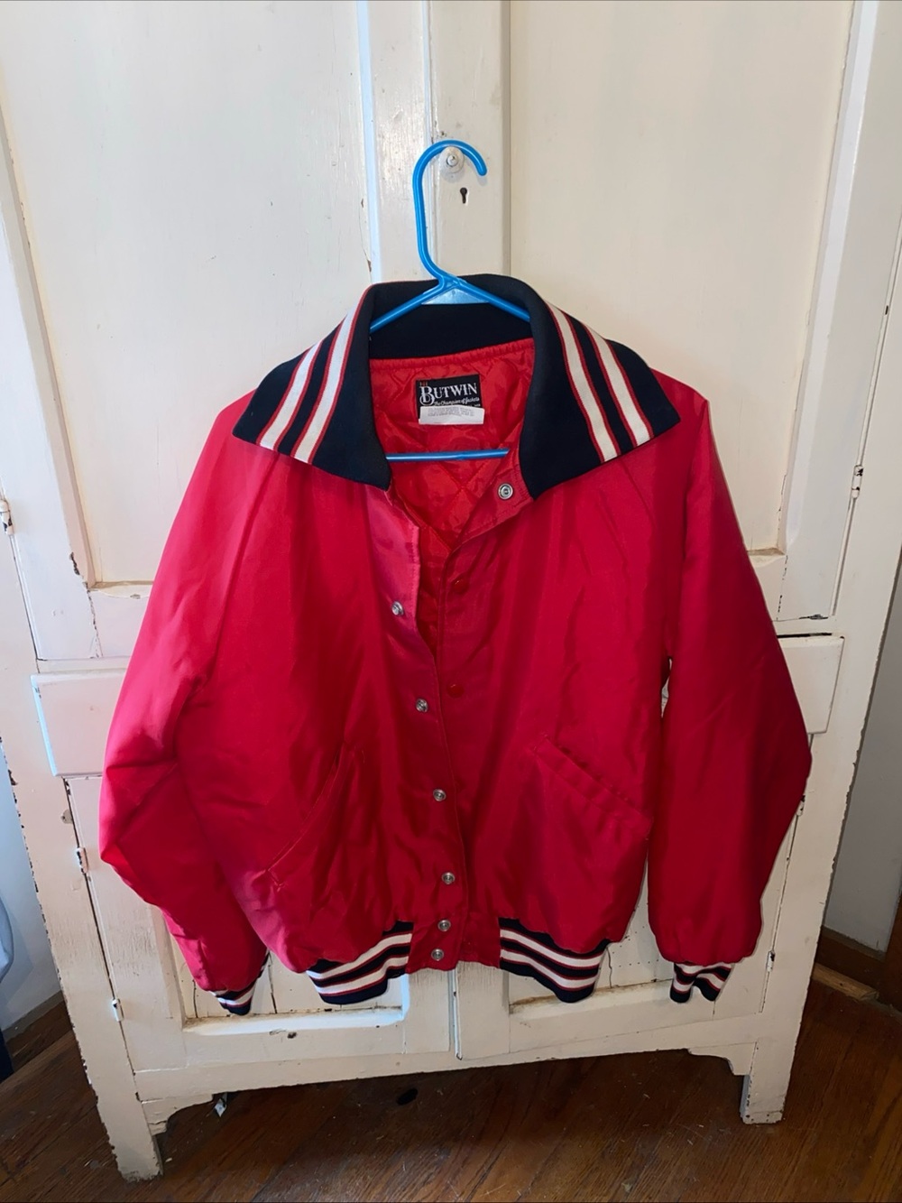 Mens Red Varsity-Style Jacket
